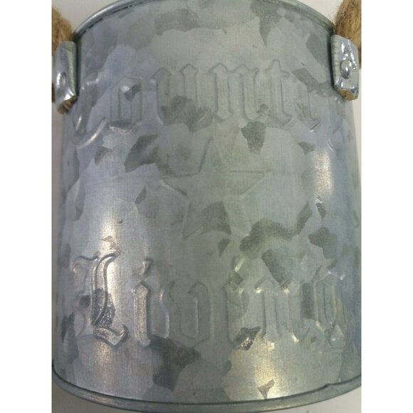 Country Living Primitive Tin Bucket Embossed Star Planter Distressed Decorative - Picture 2 of 8